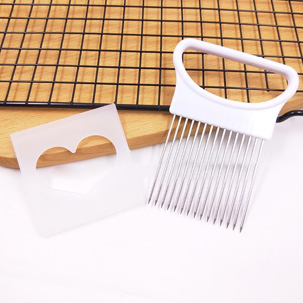 3PC Handy Fruit Gadget Stainless Steel Onion Holder Potato Safety Cooking Tools Slicer Cutting