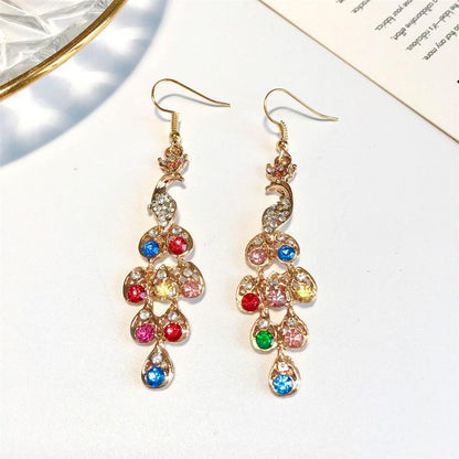 Bohemian Earrings Jewelry Female Exquisite Retro Multi-color Diamond Peacock Earrings