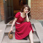 Female Simple Slim Elegant Shoulder Covering French Gentle Romantic Summer Solid Color Long Dress