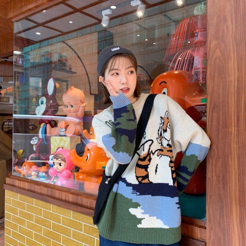 Autumn Winter  Women Fashion Sweater Casual Knitting Sweater Round Neck Pullovers Loose Casual Long Sleeve Sweater