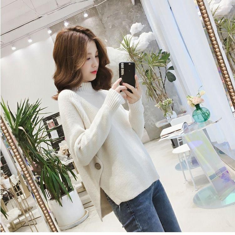Womens Sweaters Half High Neck Solid Color Knitted Bottom Casual Comfort Winter