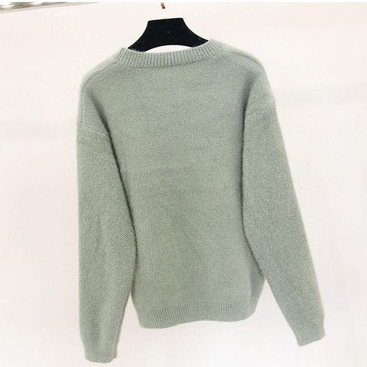 Autumn and Winter Thick Sweater Fashion Knitted Sequined Top Loose Simple Women's Bottoming Shirt