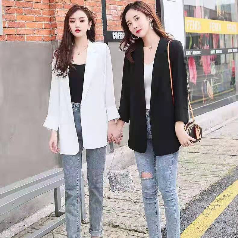 Women's Suit Jacket Thin Blazer Coat Loose Mid-length Summer Chiffon Sunscreen Shirt Three-quarter Sleeve Small Suit Air-conditioning Shirt
