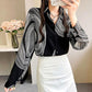 Long-sleeved Casual Tops Large Size Loose Chiffon Shirts Women's Spring and Autumn Lapel Elegant Printed Blouses