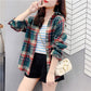 POLO Collar Contrast Color Plaid Brushed Loose Shirt Women's Spring and Autumn Retro Top