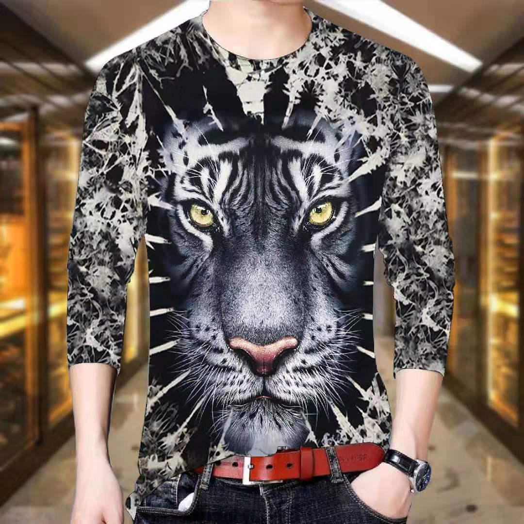 Men's Long Sleeve T-Shirt Men's 3D Printing Round Neck T-Shirt Men's Tops Spring Men's