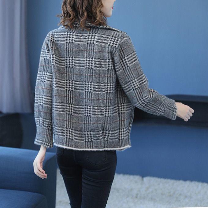 Autumn and Winter Fashion Knitted Cardigan Lapel Long-sleeved Thick Sweater Short Casual Jacket
