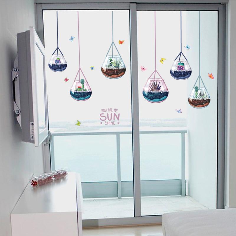[Wall sticker] Glass meaty plants ceiling lamp wall stickers home decor living room sofa kitchen doo