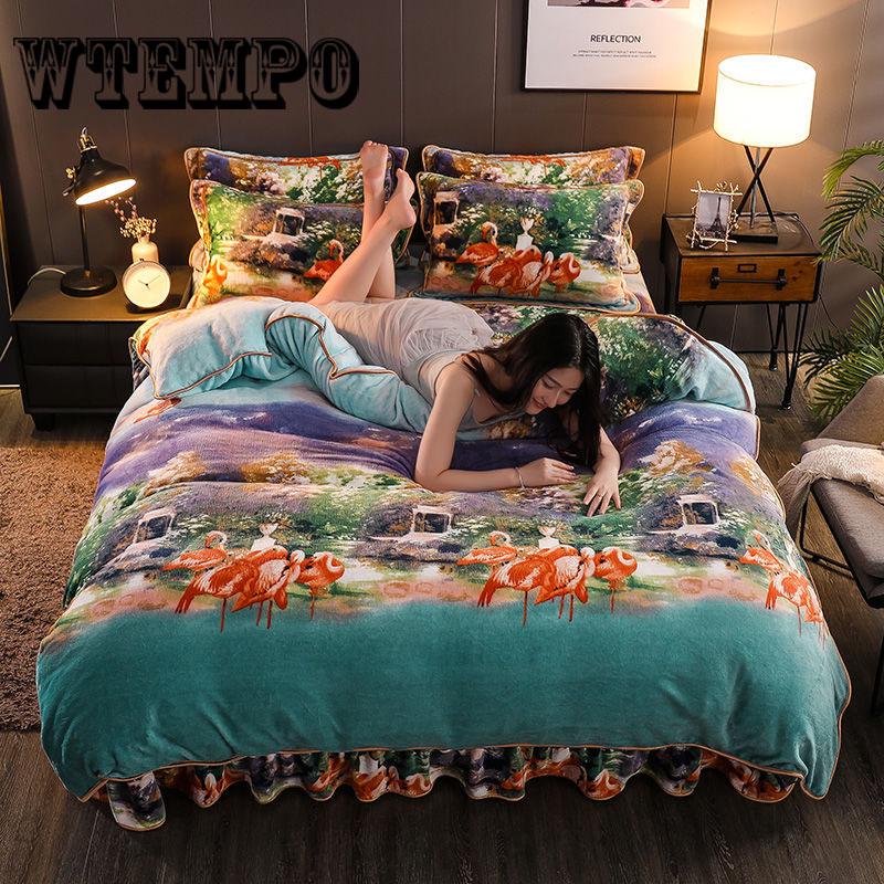 Winter Fleece Bedding Set Duvet Cover Flannel Fleece Flat Sheet 4pcs Caroset Bed Linens Warm