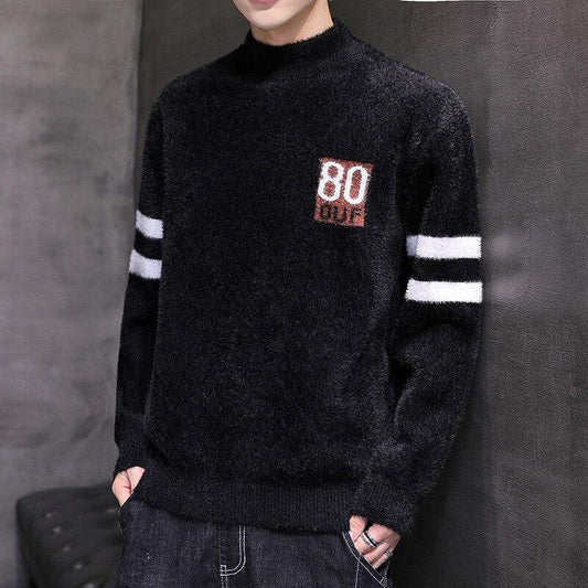 Mens Sweater Autumn and Winter Men's Casual Warm Imitation Mink Sweater Trend Fashion Long-sleeved Slim Knit Sweater