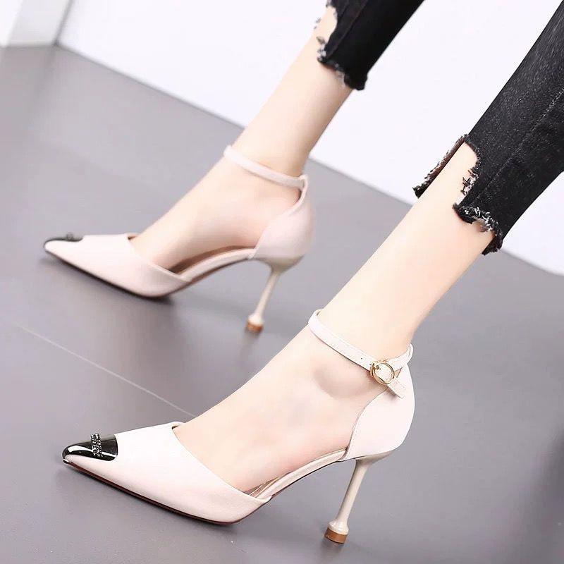 Spring  Autumn High Heels Stiletto Metal Pointed French Girl Sandals Stiletto All-match Single Shoes
