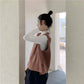 College Style Sweater Vest Women's Round Neck Loose Side Lace Up Knitted Sweater Vest