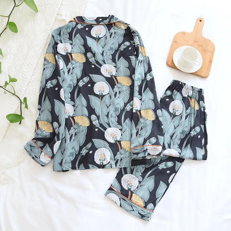 Spring Autumn Pajama Women Long Sleeve Trousers Ladies Sleepwear Suit Simple Casual Loose Pajamas Women's Home Wear