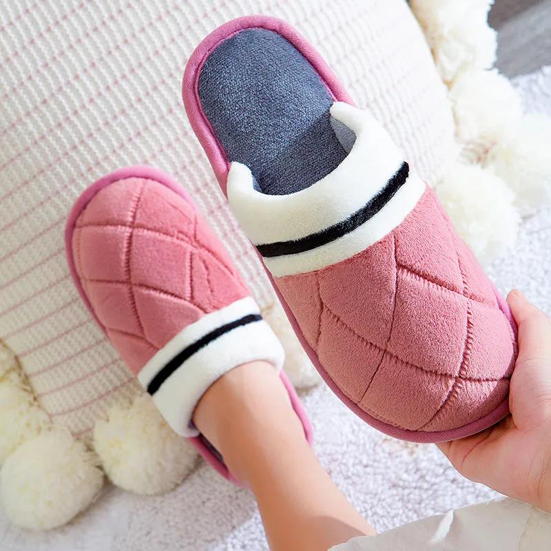 Women's Winter Warm Plush Indoor Cotton Slippers Home Household Non Slip Soft Flat Fur Slippers