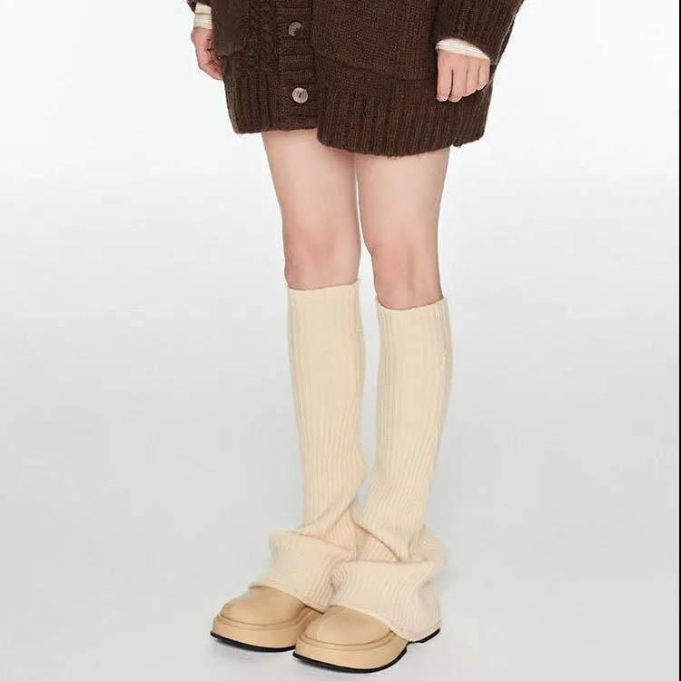 Daily JK Student Knee Pads Matching Crazy Plus Distribution Color Bunch of Stockings Over Knee Knit White Leggings Set