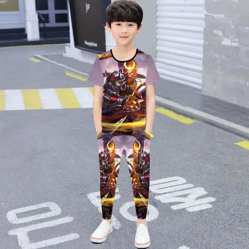 Boys Summer Handsome Short-sleeved Clothes Suit Children's Sports T-shirt Spring and Autumn Trousers Trendy