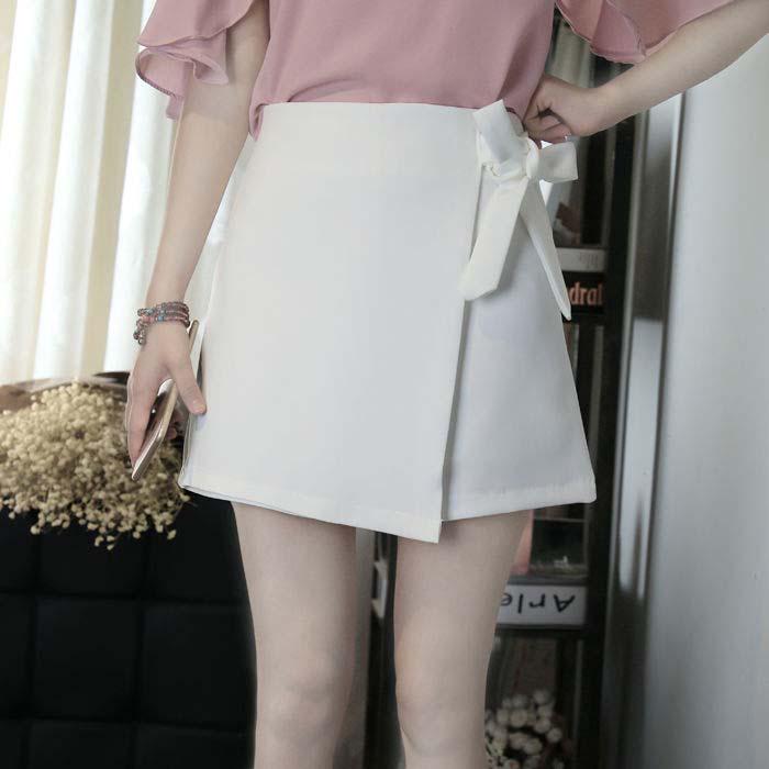 S-2XL Women Anti-light Bow Skirt Solid Color High Waist Sexy Mini A-line Skirt Hip Skirts