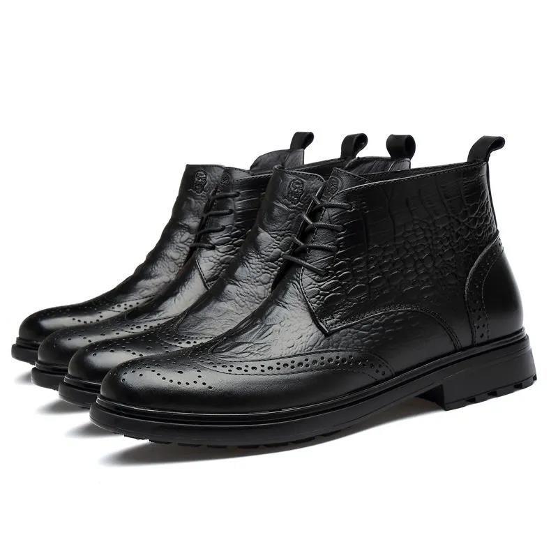 Martin Boots Men's Real Cowhide Mid-cut Boots Men's Casual Shoes Business Shoes Men's Boots Black Shoes Plush Shoes