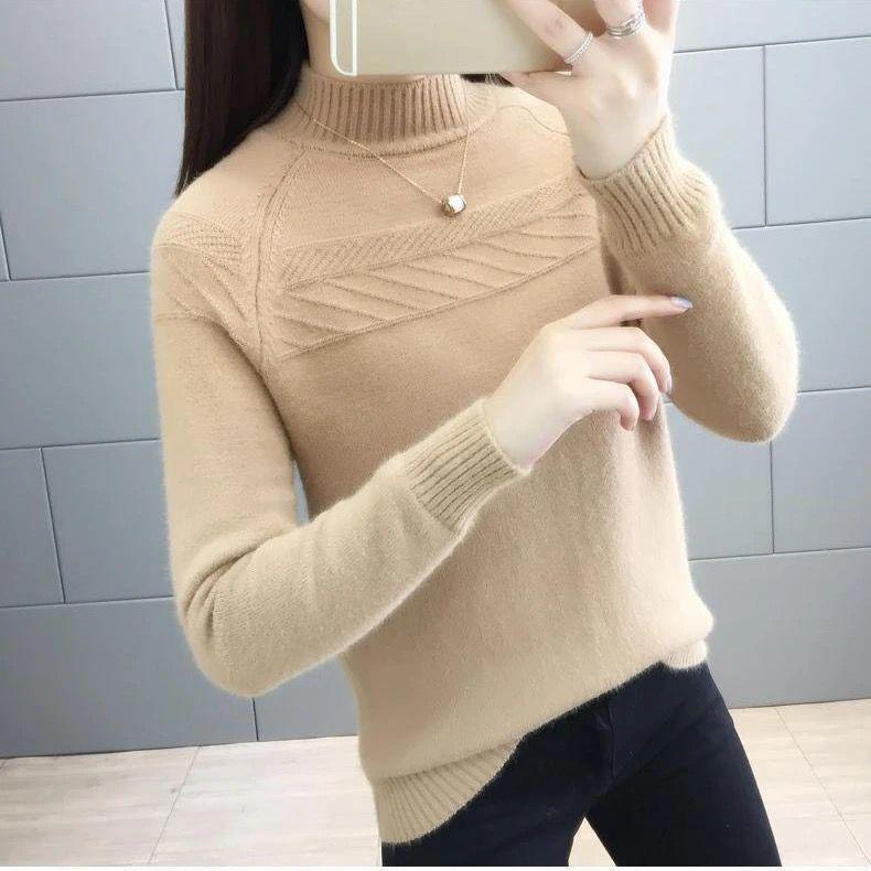 Women's high-necked Sweater Short Loose Thickened Pullover Sweater Fall/Winter Knit Jumper Bottoming Shirt