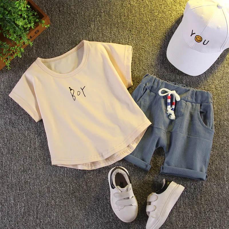 Boys' Pure Cotton Sweat-absorbent Breathable Soft Short-sleeved + Shorts Two-piece Summer Leisure and Comfortable Children's Suit