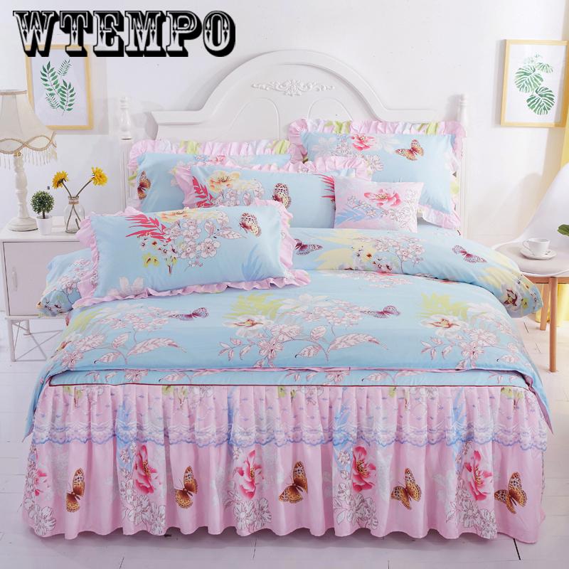 Winter Soft Solid Color Bed Skirt Set Bedroom Home Kits Bedding Cotton Four-Piece