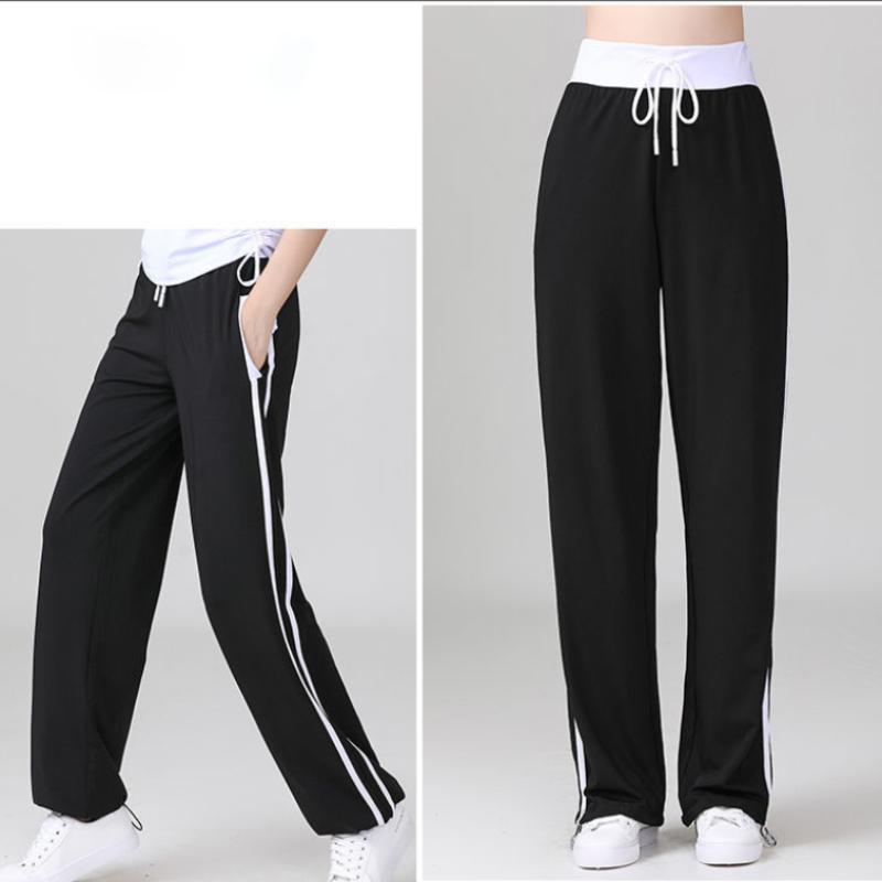 Women's Color Block Wide Leg Yoga Pants Mid-Waist Loose Quick-drying Sports Pants Spring and Summer Korean Style