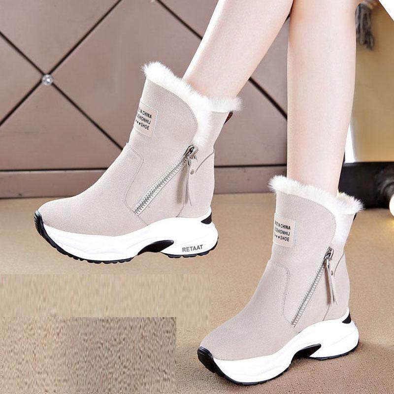 Thick-soled Snow Boots Women's Winter All-match Inner Heightening Women's Shoes Plus Velvet Martin Boots Warm Boots