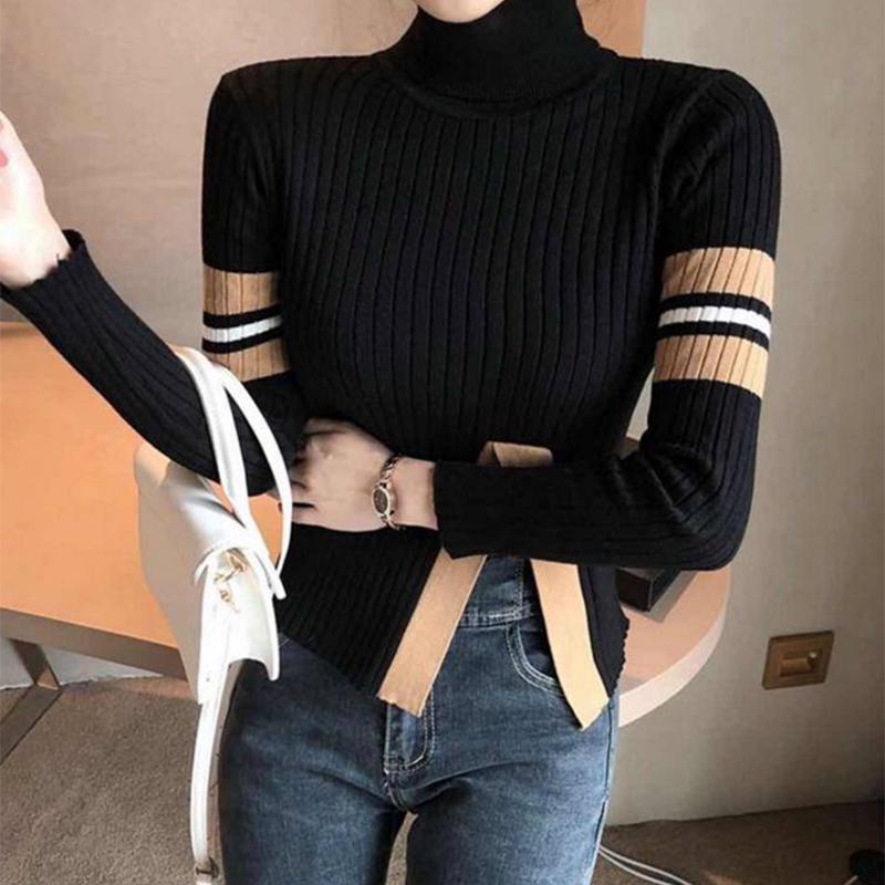 Pofulove Pullover Turtleneck Thick Long Sleeve Sweater Base Sweater Lady Slim Slim Fashion