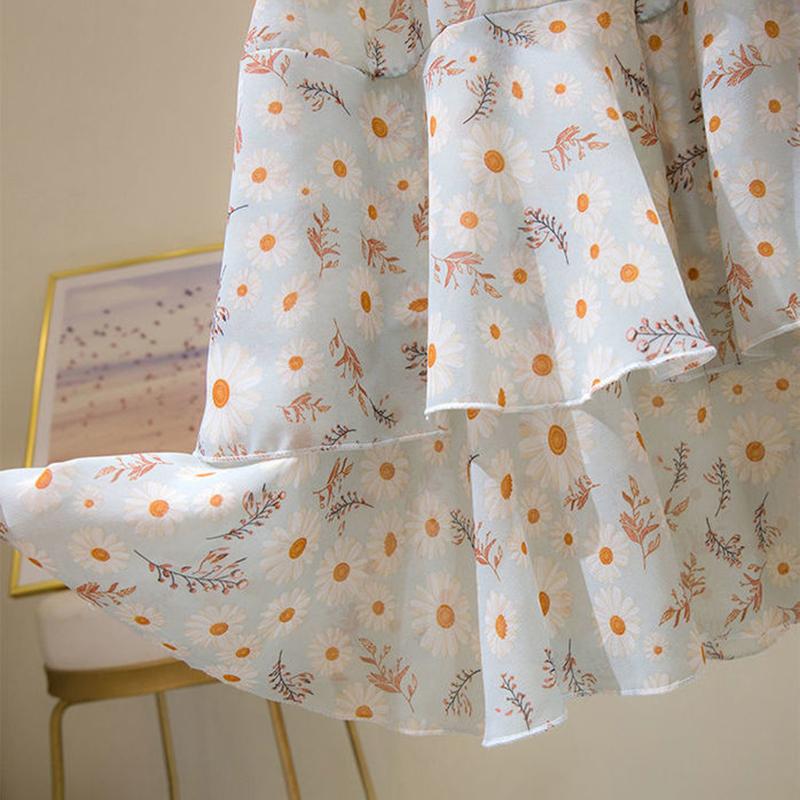 Printed Pattern Half-length Skirt Summer Floral Irregular Ruffled Wild A-line Super Fairy Cake Skirt Female Cute Skirt Fabric Light and Breathable