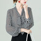 Chiffon Shirt Women's Spring and Autumn Long Sleeve Striped Bow Top