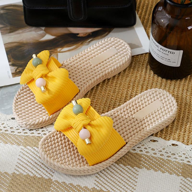 Slippers Women's Summer Outing Wear Bowknot Flip-Flops Tendon Flat-Bottom Soft Non-slip Home Pregnant Women Beach Slipper