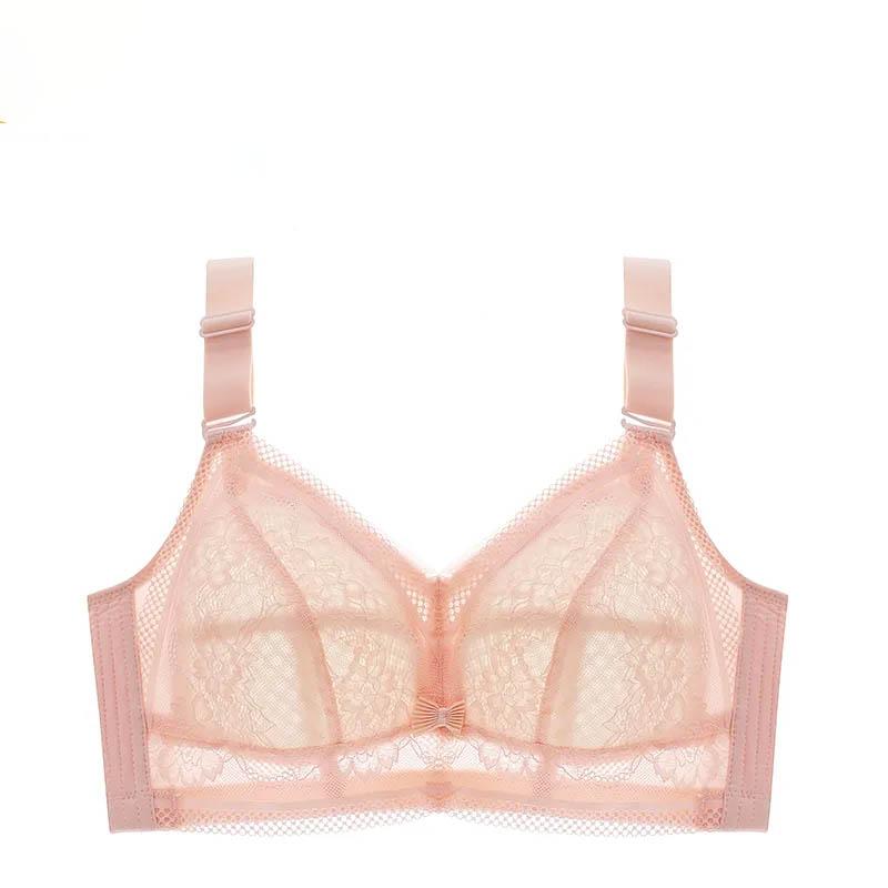 Ladies Ultra-thin Large Size No Steel Ring Anti-Smudge Anti-Sagging Full Cup Bra Gather Thin Sexy Lace Adjustable Lightweight Bra