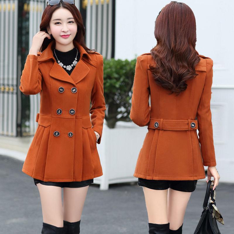 Winter Woolen Coat Women Double Breasted Overcoat Turn-down Collar Slim Outerwear Female Trench Coat