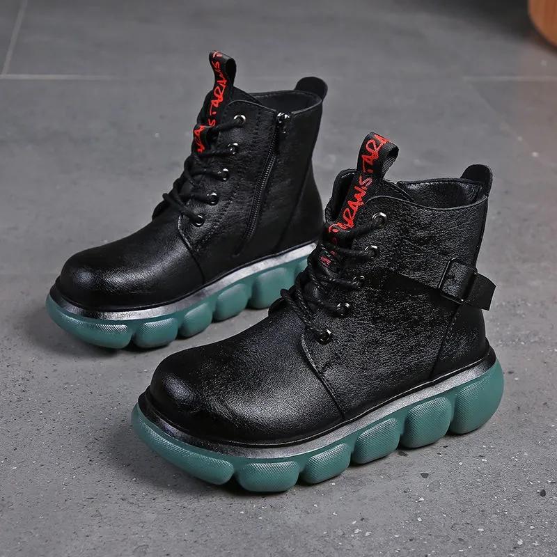 Leather Martin Boots Women's Thick-soled Short Boots Women's Autumn and Spring Leather Boots Lace and Single Boot