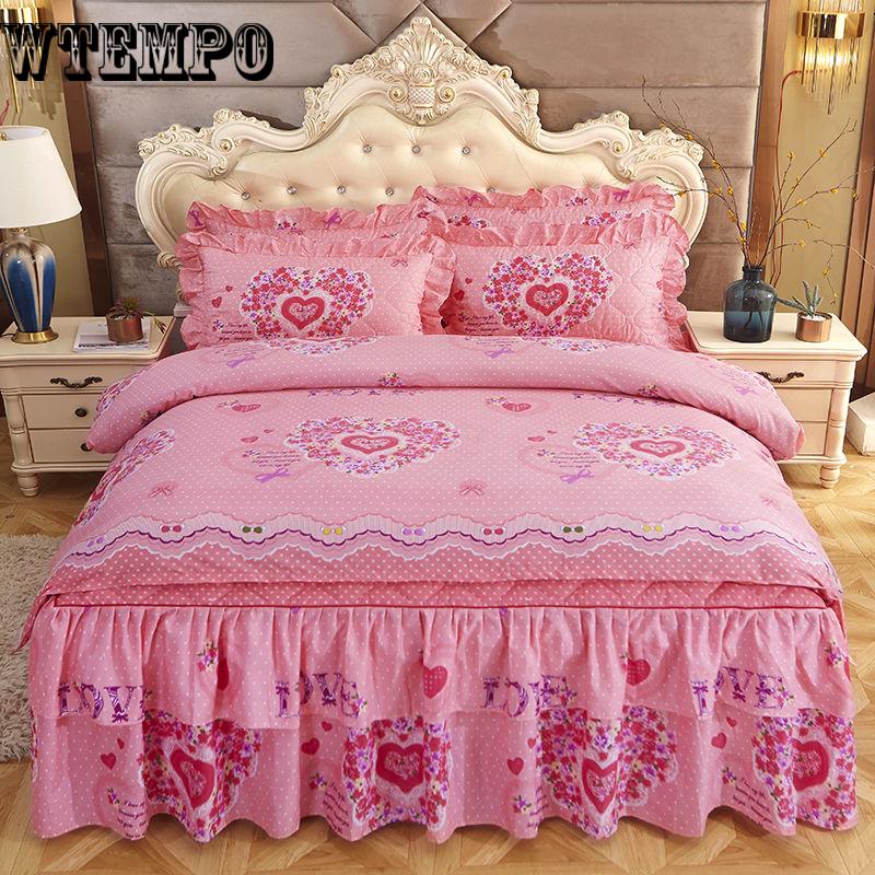 Modern Simple Bed Skirt 4pcs Bedding Set Duvet Cover Pillowcase Bedspread Bedclothes Set