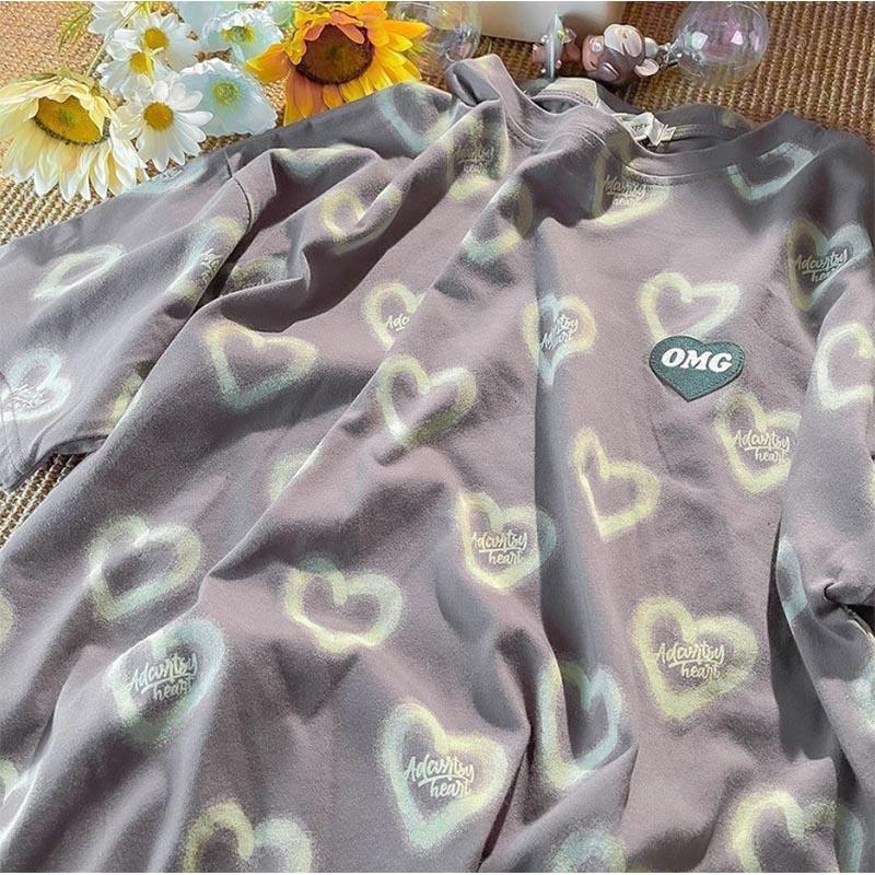 Contrast Color Loose Short-sleeved T-shirt Female Student Tide Brand Harajuku Style Half-sleeve Top