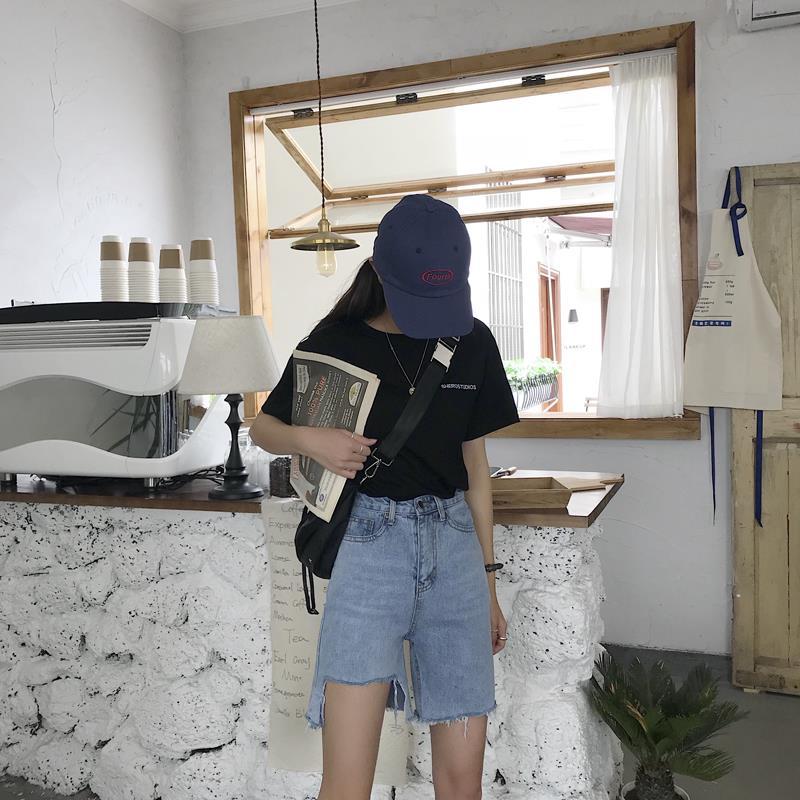 WTEMPO Ripped Denim Shorts Skirt Women Jeans Elastic Waist Loose Wide Leg A-line Office Club Casual Party Dates Vocation