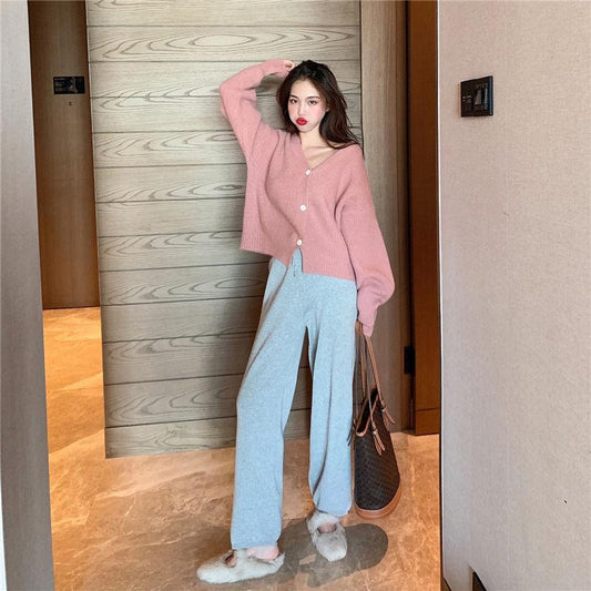 Spring and Autumn Knitted Cardigan Short Jacket Female Korean Version Loose Lazy Style Long-sleeved Solid Color Button Sweater All-match