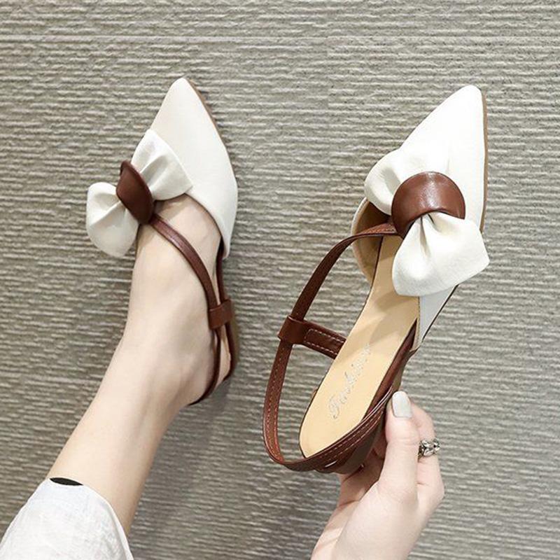 Sandals Female Summer Korean Fashion Fairy Style Bow Students Pointed Flat Bottom Drag