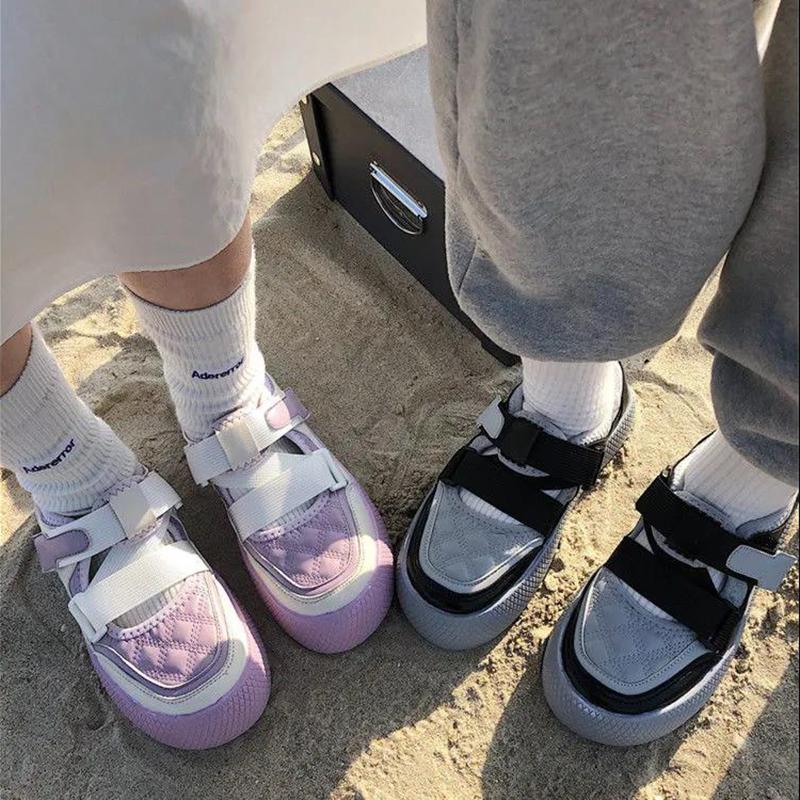 Sakura Purple Sneakers Women Spring and Summer Velcro Thick Bottom Niche Big Head Shoes Women Casual Sports Shoes