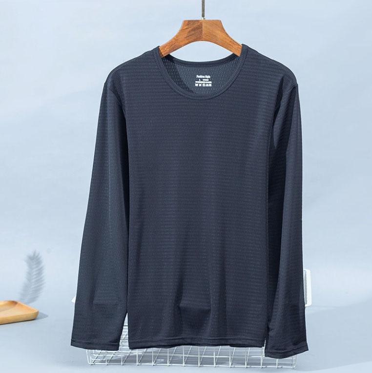Men's Autumn Ice Silk Long-sleeved T-shirt Thin Cooling Quick-drying Sports Breathable Sunscreen Long-sleeved T-shirt Mesh Bottoming Shirt
