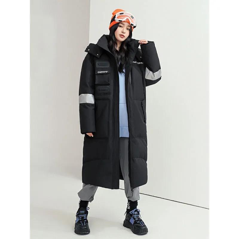 Over-the-knee Long Down Jacket Winter Men's and Women's Mid-length Tooling Thickened Korean Version Couple Decoration Body Coat Slim Coat