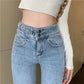 Spring and Autumn Design Women's High Waist Stretch Pants Thin Skinny Light-colored Pencil Jeans Slim Trousers