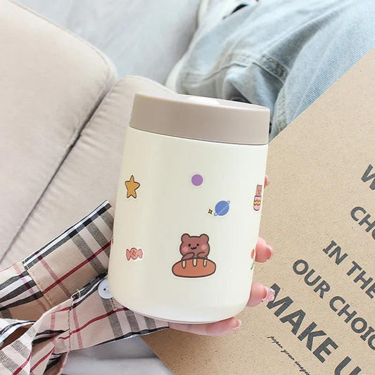 Cute Thermos Cup Girls Super Cute Frosted Large Diameter Stainless Steel Water Cup Student Simple and Chunky Korean Version of The Big Belly Cup