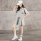 Girls Summer Cotton Suit Breathable Sweat-absorbing Soft and Comfortable Short-sleeved Casual Sports T-shirt + Shorts Two-piece Set