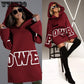 Women Hooded Dress Letter Print Loose Casual Long Sleeve Plus Size Top Winter Warm Mini Dresses