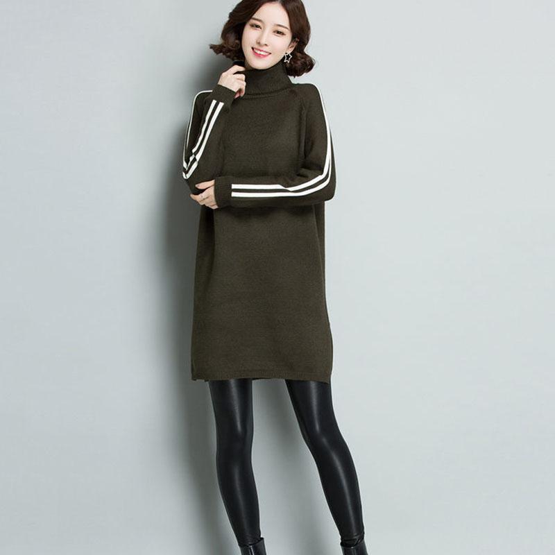 Autumn and Winter Turtleneck Thick Sweater Dress Mid-length Loose Large Size Base Skirt Fashion Simple Women's Sweater Dress