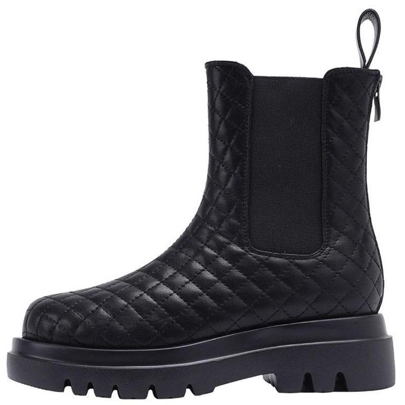Fur Snow Boots Women's Thick-soled Plus Velvet Warm Cotton Boots In Tube Martin Boots Leather Back Zipper Diamond Short Boots