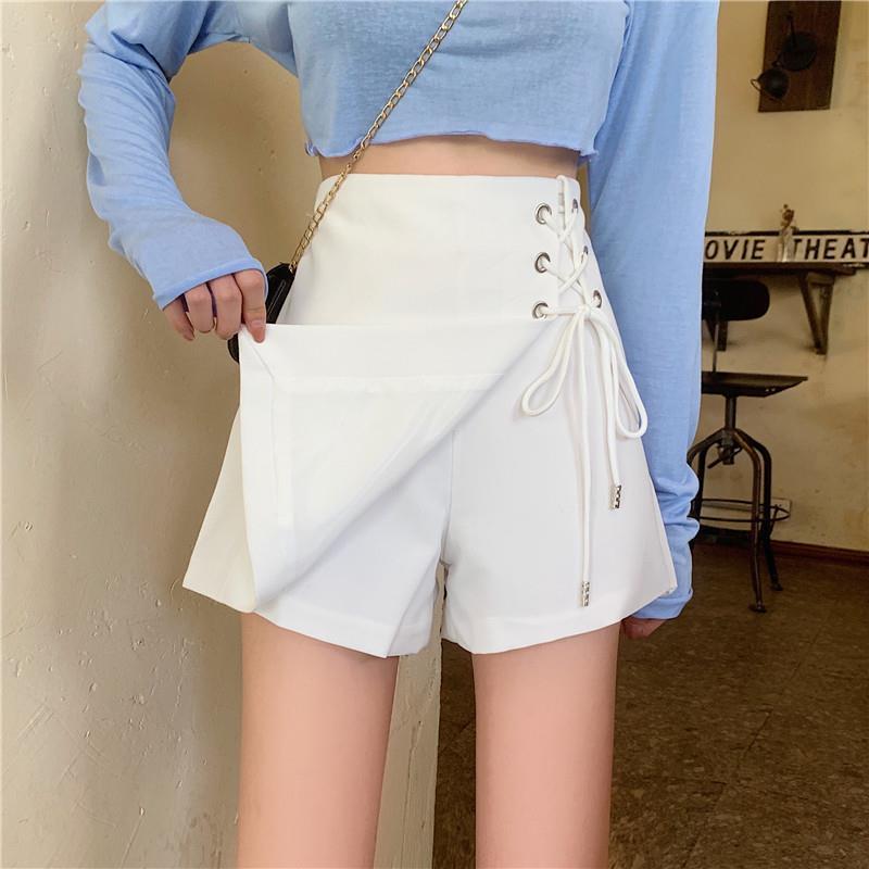 Women Skirts Large Size Casual A-line Mini Skirt Female Summer Solid Color Slim Lace-up Skirt High Waist Irregular Skirt