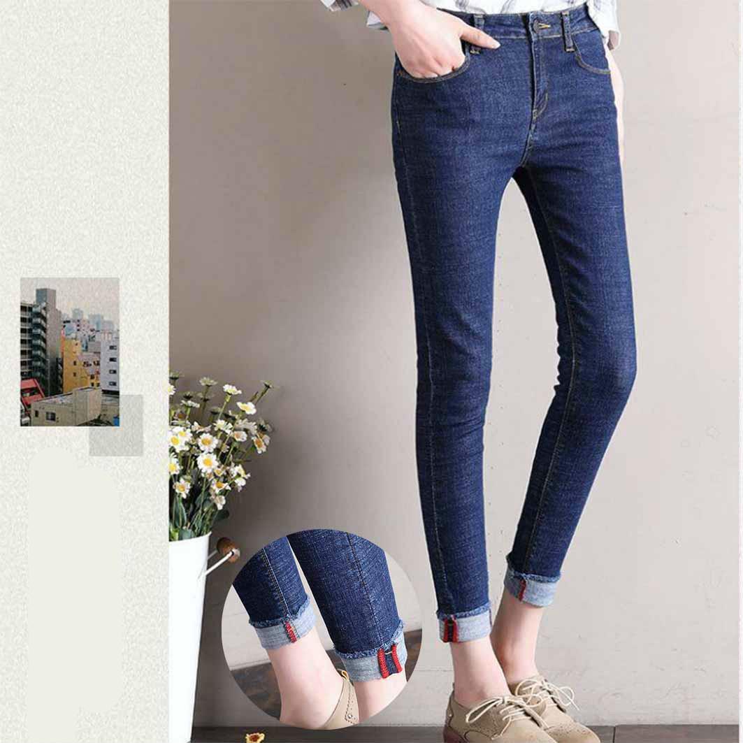 WTEMPO [Containing Cotton 80.6] Tight Feet Black Student Female Spring Cropped Pants High Waist Pants